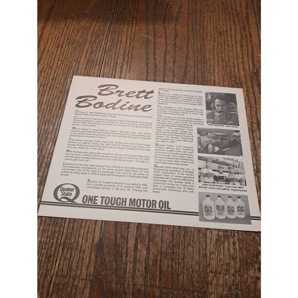 VTG 1990 Brett Bodine Quaker State Racing Driver Card NASCAR King Racing Buick - Picture 6 of 6